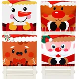 BOARDFEB Weihnachtsstuhlhussen, 4er Set Stuhlhussen Weihnachten Abnehmbare Weihnachts Stuhlhussen Rot Weihnachtsmann Stuhlbezug Weihnachten Weihnachtliche Stuhlhussen für Küchen Esszimmer Büro Deko