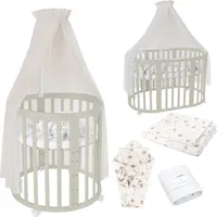 Waldin Babybett OWAL aus Holz 7in1 mit Matratze, mitwachsend,Stoffe