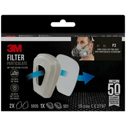 3M Partikelfilter 5935, 2 Paar Filter 5935 + 1 Paar Filterhalterungen 501
