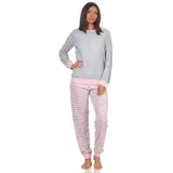 Normann Pyjama Damen Frottee Pyjama langarm mit Bündchen und Pinguin Stickerei grau 48/50