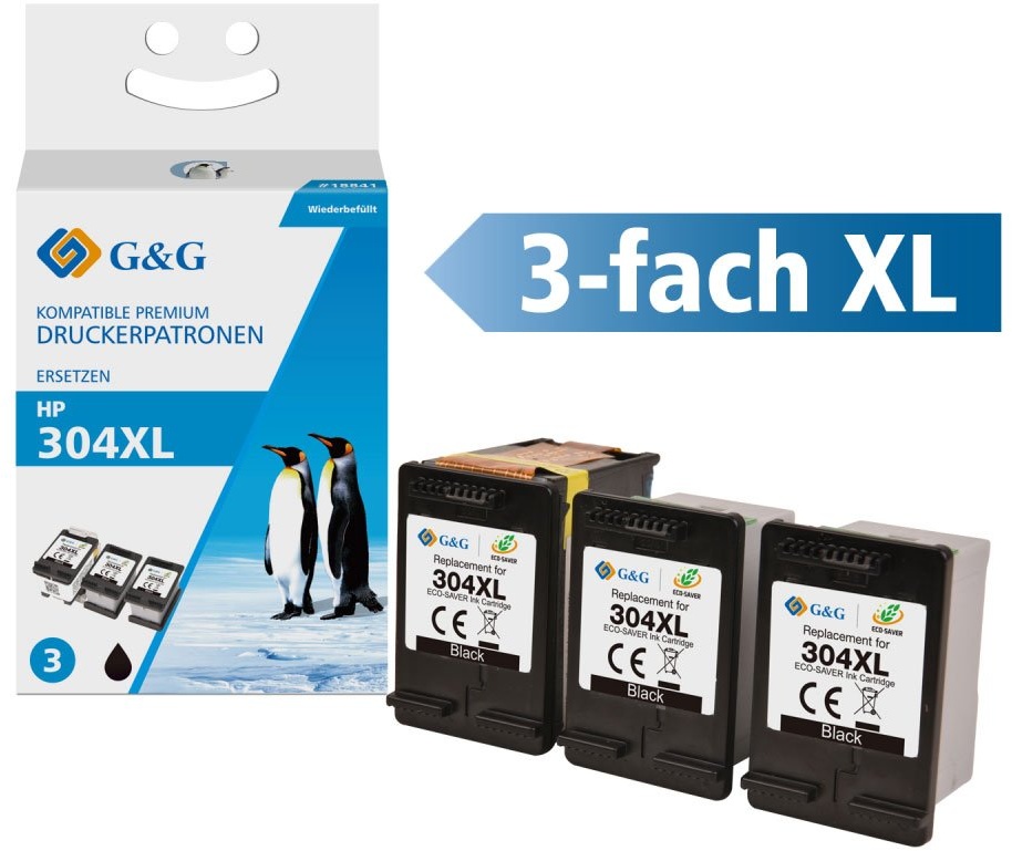 G&G ECOSAVER kompatibel zu HP 304XL/ N9K08AE, 1x Adapter + 3x XL-Tintentanks Sc