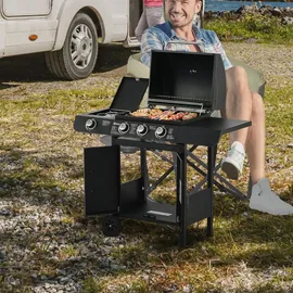 Outsunny Gasgrill Grillwagen 110 x 50 x 100 cm Schwarz 