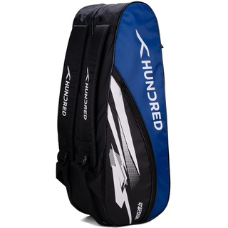 Hundred Cosmogear Badminton Kit-Tasche (Schwarz/Royal Blau) | Doppelter Reißverschluss | Tasche mit Reißverschlusstasche vorne | Material: Polyester | Gepolsterte Rückengurte | Einfacher Tragegriff