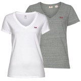 Levis Levi's Damen 2-Pack V-Neck Tee T-Shirt, Gr. XS (32), weiß, grau-meliert, , 26632569-XS