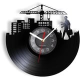 Smotly Wanduhr aus Vinyl, Architekturdesign-Ingenieur-Themen-Wanduhr mit LED-Nachtlichtfunktion, Wohnkultur-Wanduhr, Geschenke für Architekten(Schwarz)