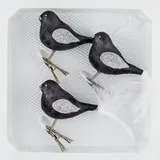 Christbaumkugeln-24.de 3 TLG. Glas Vogel Set in 'Ice Schwarz Silber' - Christbaumkugeln - Weihnachtsschmuck-Christbaumschmuck