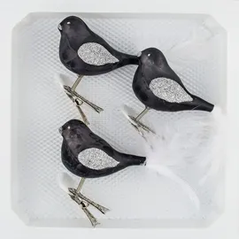 Christbaumkugeln-24.de 3 TLG. Glas Vogel Set in 'Ice Schwarz Silber' - Christbaumkugeln - Weihnachtsschmuck-Christbaumschmuck