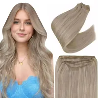 Easyouth Tressen Echthaar Extensions Remy Haartressen Echthaar Blond 20 Zoll Tressen Echthaar Haarverlangerung Aschblond Hervorgehoben mit Gelb Blond 100g #18P613