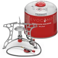 EVOCAMP kompakter Campingkocher 3.2 kW mit Piezo-Zünder, Camping Stove, Mini-Gaskocher + 1 Gaskartusche 500 g)