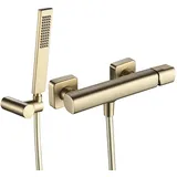 Laveo Tores Wand-Brausemischer mit Brausegarnitur gebürstetes Gold 10,2 cm