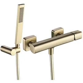 Laveo Tores Wand-Brausemischer mit Brausegarnitur gebürstetes Gold 10,2 cm