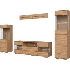 OTTO home Wohnwand VETRO: besteht aus 2 Vitrinen, 1 Lowboard & 1 Wandregal, Wohnzimmer., (4-St), Breite:280cm,Türen aus Massivholz mit Glaseinsätzen,Korpus aus Melamin braun