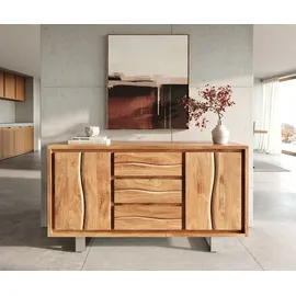 DeLife Sideboard Live-Edge 147 cm Akazie Natur 3 Schübe 2 Türen Sideboards, Baumkantenmöbel, Massivholzmöbel, Massivholz