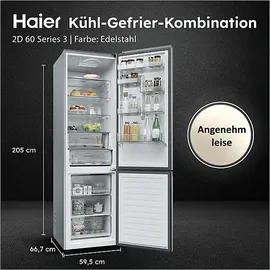 Haier HDPR1620ANPK 2D 60 Serie 1 Kühlgefrierkombination (409 l, 2050 mm hoch, Inox)