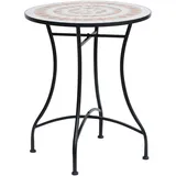Runder Gartentisch Ø60 Cm, Mosaiktisch, Balkontisch & Beistelltisch Aus Stahl Und Keramik, Höhe 71 Cm, Für Garten & Balkon, Orange/weiß