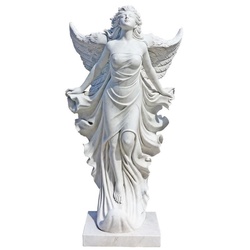 Casa Padrino Luxus Jugendstil Marmor Deko Skulptur Engel Weiß H. 170 cm - Prunkvolle Garten Marmor Deko Figur - Barock & Jugendstil Garten Marmor Deko Accessoires - Edel & Prunkvoll