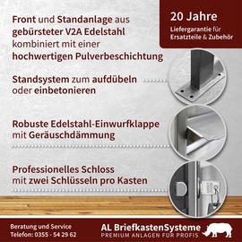 AL Briefkastensysteme Briefkasten Premium Edelstahl Stand Anlage mit Klingeln, Post A4 modern, robust, wetterfest, Artikelnummer: 331T2S2K3SL