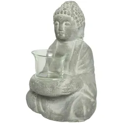Teelichthalter Buddha Statue Kerzenhalter Zen Deko H: 20cm grau