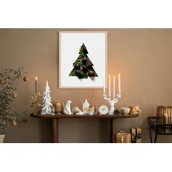 Bild mit Rahmen QUEENCE "Tannenbaum", weiß (natur), B:50cm H:70cm T:1,5cm, Acrylglas, Holzrahmen, Bilder, Premium Rahmenbild, liebevolle Handarbeit