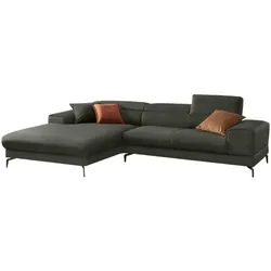 Ecksofa W.SCHILLIG "piedroo, Designsofa mit tollem Sitzkomfort, elegant und bequem, L-Form", grün (hunter r66), B:303cm H:70cm T:193cm, Chenille-Flachgewebe R66 (85% Polyester, 15% Nylon), Sofas, Ecksofa, Kopfteilverstellung, wahlweise mit Sitztiefenverstellung, Breite 303cm