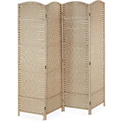 Relaxdays Paravent, 4-teilig, faltbarer Raumtrenner, HxB: 180 x 180 cm, Sichtschutz innen, blickdichte Trennwand, natur
