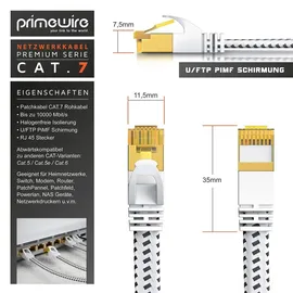 CSL - 15m CAT 7 Netzwerkkabel Flach und Dünn - Lan Kabel für 10 Gigabit High Speed, Internetkabel, Flachbandkabel, Verlegekabel - 10 Gbps Cat.7 RJ45 Kabel für Switch Router Modem PC, 15 Meter Weiss