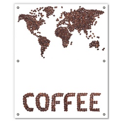 Sonnenschutz Weltkarte mit Schriftzug aus Kaffeebohnen, Wallario, blickdicht, mit Saugnäpfen, wiederablösbar und wiederverwendbar rot 76 cm