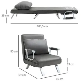 Homcom Schlafsessel Kunstleder 69 x 80 x 65 cm Grau mit Kissen