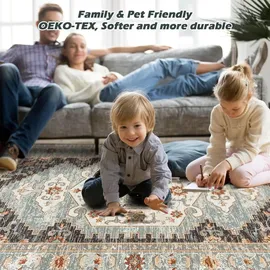 luxuskollektion Teppich Wohnzimmer Braun 200x290CM Waschbar Kurzflor