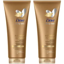 Dove Summer Revived Medium to Dark Selbstbräunende Körperlotion mit Aloe Vera & Glycerin für einen wunderschönen braunen Teint und seidige Haut 2 x 200 ml