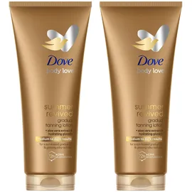 Dove Summer Revived Medium to Dark Selbstbräunende Körperlotion mit Aloe Vera & Glycerin für einen wunderschönen braunen Teint und seidige Haut 2 x 200 ml
