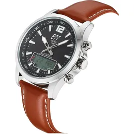ETT Eco Tech Time EGA-11713-21L Herrenuhr Funk-Solar Professional Worldtimer Braun