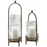 Loberon Windlicht 2er Set Aquivar, Zwei Größen, Gehämmerte Oberfläche, Dekoration, Wohn-Accessoires, Kerzenhalter, Eisen, Glas, antikbronze/klar