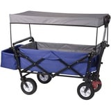 Woltu Bollerwagen faltbar mit Dach, Rollen mit Bremse, Strandwagen mit Sonnenschutz, für Garten Camping Kinder, 80 kg belastbar, Blau, - Blau