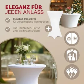 DETEX DETEX® Stehtisch Husse 2er Set Rund 30°C Waschbar Stehtischhussen Stretch Stehtischhusse Überzug 2er Set Weiß 80-85cm Verstärkter Fußbereich