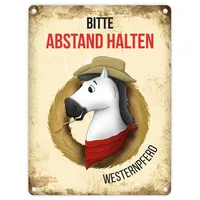 Trendaffe Metallschild mit weißes Pferd Motiv und Spruch: Bitte