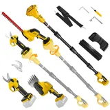 Roadtime 6-in-1 Teleskop Heckenschere & Astschere Akku für DeWalt 20V Akkus(ohne Akku),Schwenkbarer Stab Hedge Trimmer,Bürstenloser Motor für Grasschere Astschneider für Garten, Bäume,Sträucher