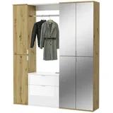 inn.furn Garderoben-Set Eiche weiß Hochglanz 152 cm - Naturbelassen, Weiß