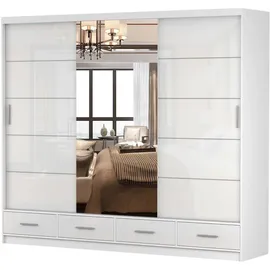 fabryka mebli idźczak Schwebetürenschrank Kleiderschrank 250 cm Weiß/Weiß semigloss mit Spiegel Florence - weiß