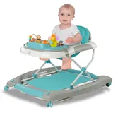 BRONEA® 4-in-1 Gehfrei Babywalker ab 6 Monate | Lauflernwagen Schaukelfunktion und Spielpaneel mit Musik | Höhenverstellbare und Klappbar | Lauflernhilfe mit leisen Rollen und Bremsen - Türkis blau