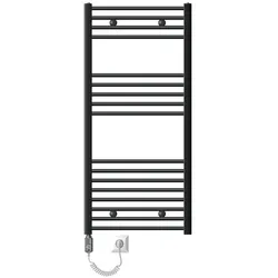 Elektrischer Badheizkörper mit Heizstab 1200W 600x1200 mm Anthrazit gerade mit Seitenanschluss & Thermostat Touchbedienung LuxeBath