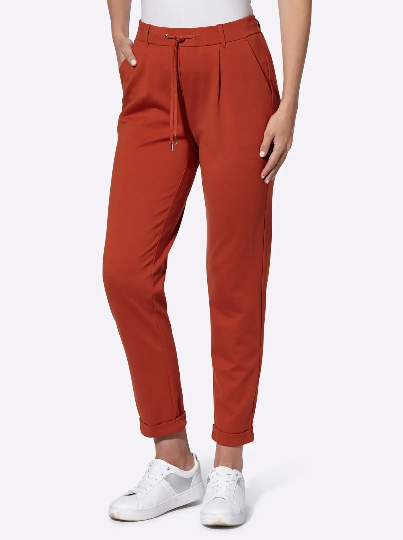 Jogger Pants INSPIRATIONEN, Damen, Gr. 46, Normalgrößen, rot (rostrot), 58% Viskose, 36% Polyamid, 6% Elasthan, unifarben, lang, Hosen