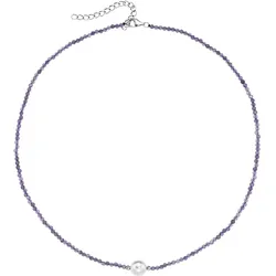 Collier SMART JEWEL "mit Edelstein-Kugeln + Muschelkern-Perle, Silber 925", lila, Halsketten, Damen, 45cm, Silber 925 (Sterlingsilber)