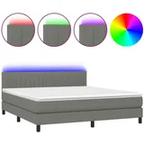 vidaXL Boxspringbett mit Matratze & LED Dunkelgrau 160x200 cm Stoff