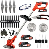 Elektrischer Akku-Rasenmäher, Akku-Rasentrimmer mit 2 Akkus und 4 Messern, Handgeführter Akku-Rasenmäher 21V