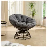 ABRIHOME Papasan Sessel in Grau Rattan 360 Grad drehbar mit Kissen für Wohnzimmer | Gr.: onesize