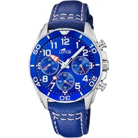 Lotus Analog Kinderuhr für Jungen mit blauem Lederarmband – Quarzwerk – Hochresistentes Mineralglas – Wasserdicht 5 ATM 18859/1 – Mit Geschenkarmband – Junior Collection