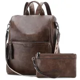 RAVUO Rucksack Damen, Anti Diebstahl Pu Leder Rucksack Tasche 2 in 1 Elegant Cityrucksack Wasserdicht Rucksackhandtasche mit Geldbörse für Schule, Arbeit,Reise,Kaffee