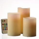 MARELIDA LED Kerzenset Echtwachs Farbwechsel Fernbedienung Timer D: 7,5cm - - - - creme 3er Set