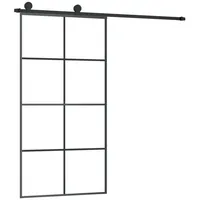vidaXL Schiebetür mit Beschlag 102,5x205 cm ESG-Glas & Aluminium - Schwarz